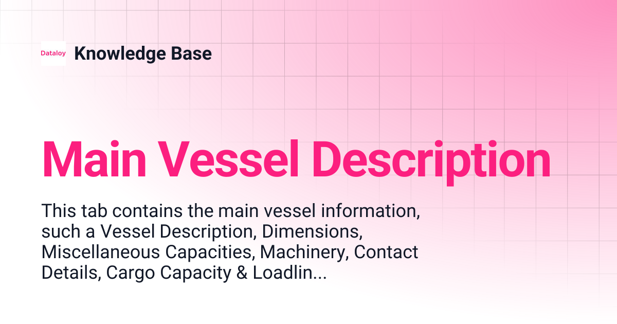 Main Vessel Description | Release 8.20 | Knowledge Base